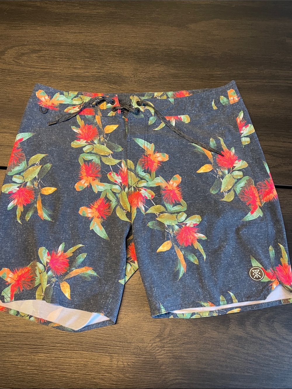 Roark Navy Board Shorts with Red Floral Print